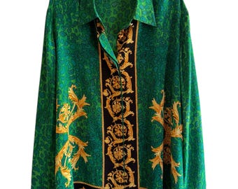 VINTAGE Luxury 80s 90s Animal Baroque Silk Blouse