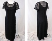 1990s Black Crochet Midi Dress