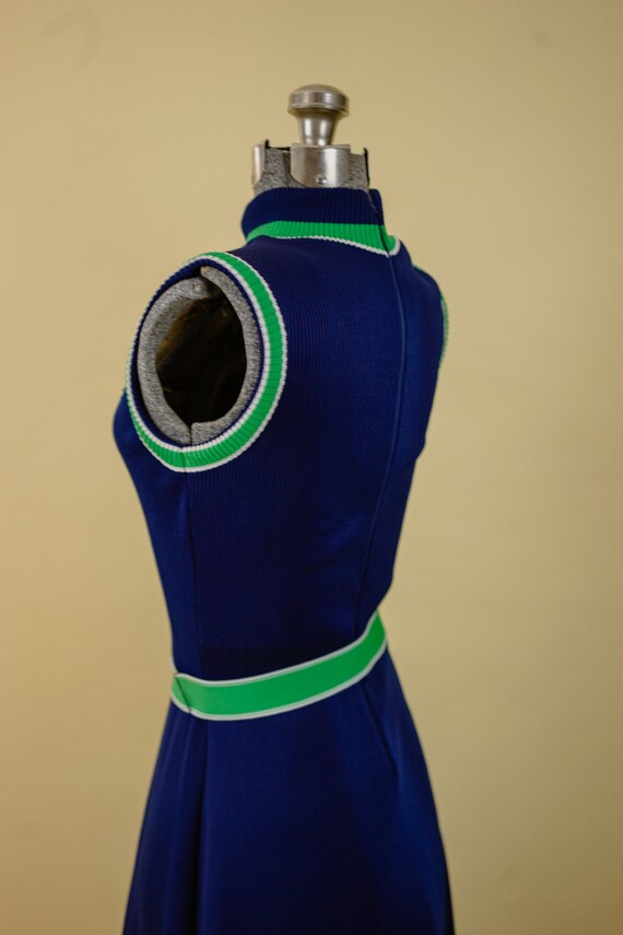 1960s Navy Blue and Green Maxi Dress// Mod// Striped … Gem