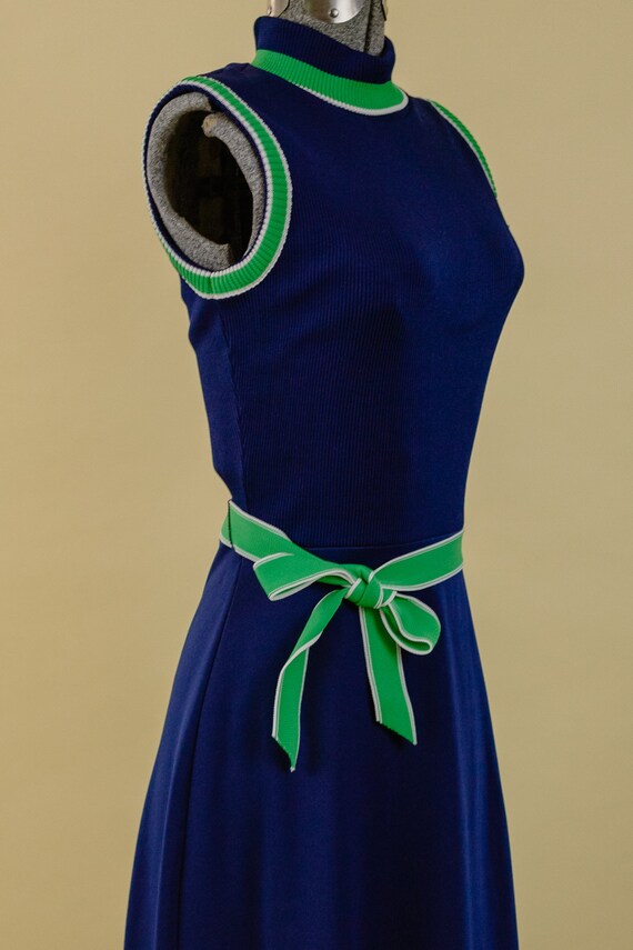 1960s Navy Blue and Green Maxi Dress// Mod// Striped … Gem