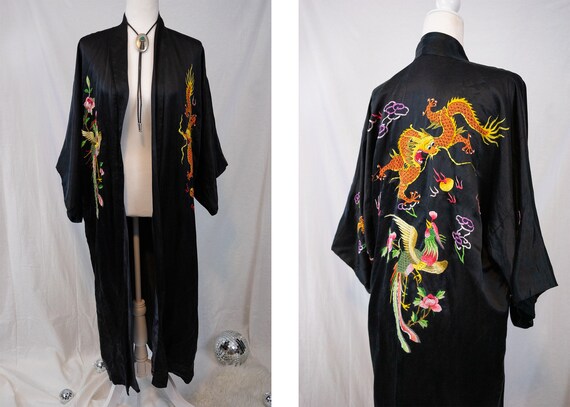 1970s Silk Black Kimono