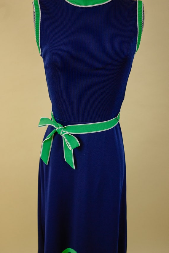 1960s Navy Blue and Green Maxi Dress// Mod// Striped … Gem