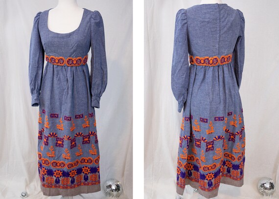 1970s Embroidered Maxi Dress