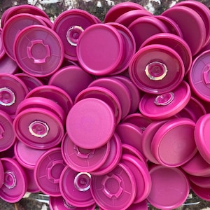 50 Medium Vial caps medicine flip off for badge reel crafts FUSCHIA RASBERRY Valentines Day Craft love nurse rn heart lpn id dr rph