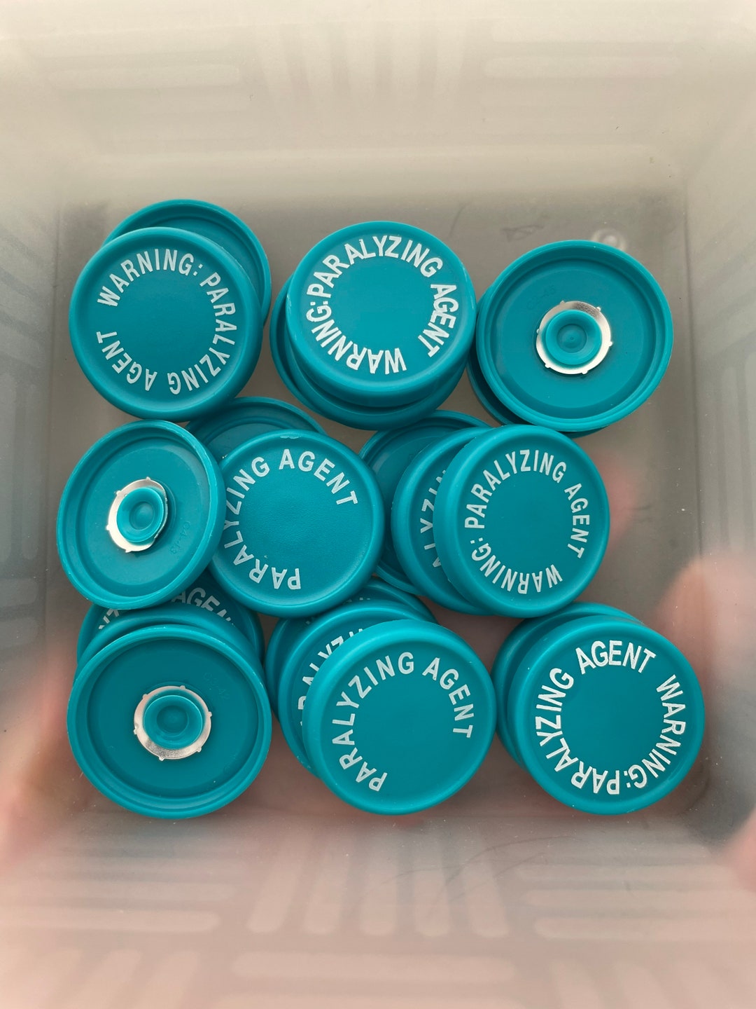 20 AQUA TEAL Vial Caps WARNING Paralyzing Agent Medicine Flip Etsy