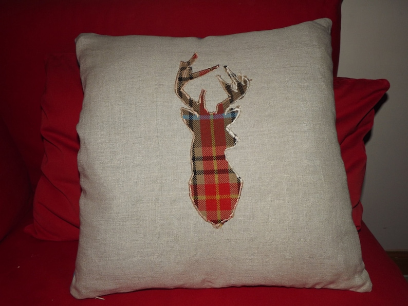 Tartan Stags Head Cushion Cover Etsy UK