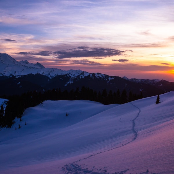 Snowshoeing Near Mount Baker, Wilderness, Cascade Mountains, Washington, Landscape, Digital Prints, Photography, Winter, Sunset