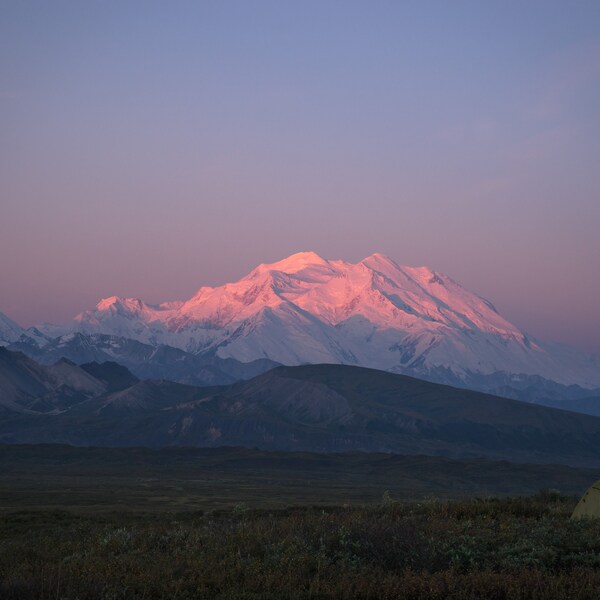 Mount Denali Sunset, Denali National Park, Alaska, United States, backpacking, tent, wilderness, nature, landscape