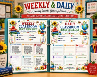 Teacher Daily and Weekly Checklists Digital Download Educator PNG Teacher Appreciation Gift Classroom Resource Printable.