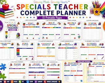 Specials Teacher Planner Bundle Teacher Planner Printable Emergency Lesson Planner Teacher Binder Classroom Organization Homeschool Planner