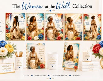 Black Woman Christian Art PNG Bundle (5), Women at the Well Wall Art, Faith-Based Printable, Bible Journaling, Instant Download