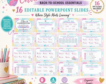 Editable Meet the Teacher PowerPoint 12 Classroom Presentation Slides Back to School Open House Template Classroom Management Teacher PPT
