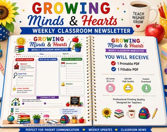 Weekly Classroom Newsletter | Fillable PDF | Printable Teacher Newsletter | Parent Communication Template | Elementary Teacher Printable
