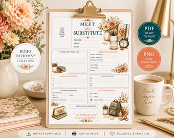 Editable Boho Meet the Substitute Teacher Template Printable Teacher Introduction PDF and PNG  Back to School Boho Teacher Digital Download