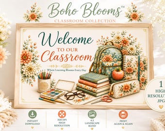 Welcome Classroom Sign  Boho Classroom Decor  Teacher Wall Art Printable  Classroom Door Sign  (Digital Download)  4:3 Landscape