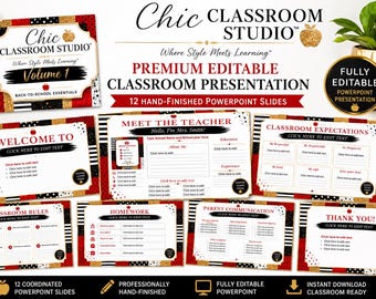 Editable Meet the Teacher PowerPoint 12 Classroom Presentation Slides Back to School Open House Template Classroom Management Teacher PPT