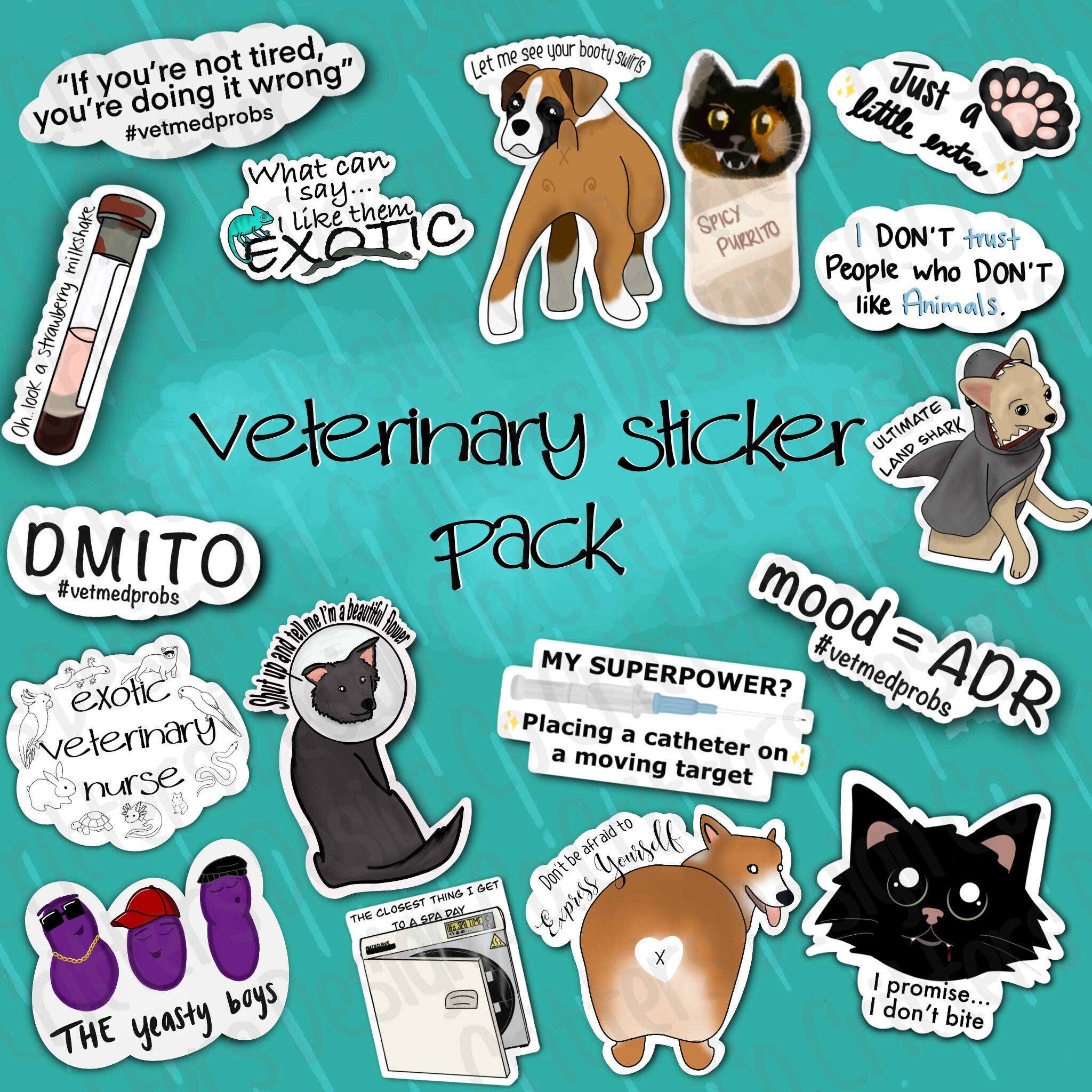 Veterinary Variety Sticker Pack Funny Vet Med Stickers Vet Etsy