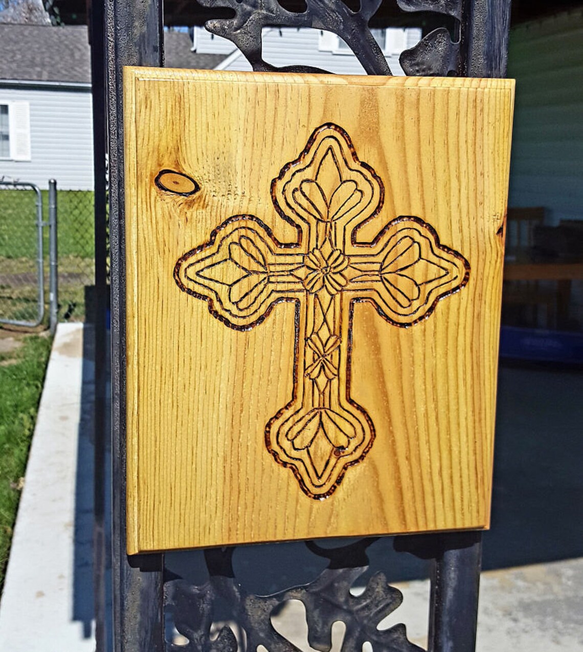 Celtic style Cross etched and pyrographed | Etsy