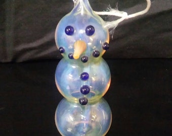 Hand blown glass, fumed, color changing, snowman Christmas ornament.