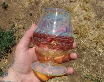 Handblown wrap and rake color changing tulip snifter glass