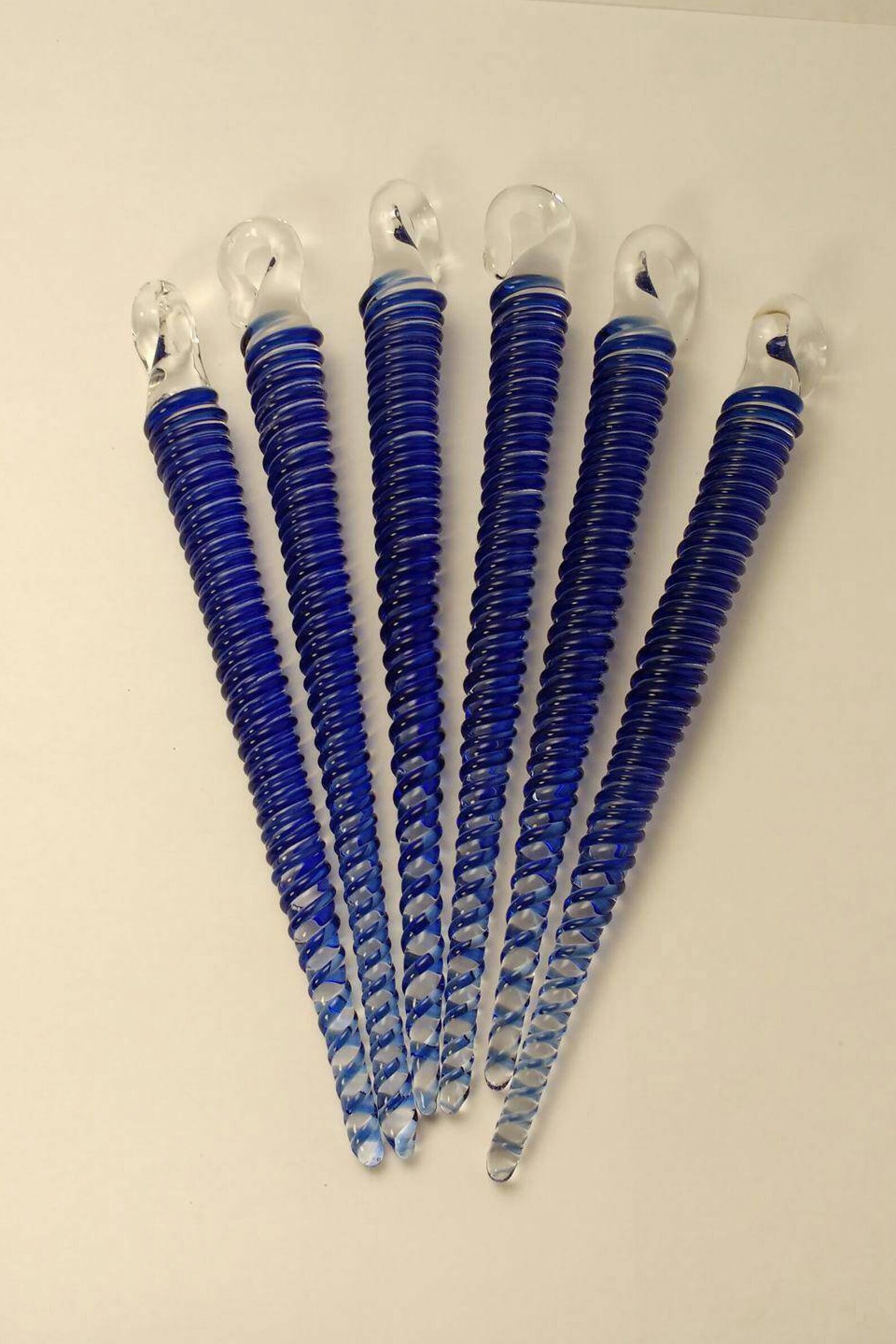 Hand Blown Glass Icicle Christmas Ornament. Blue and Clear Etsy