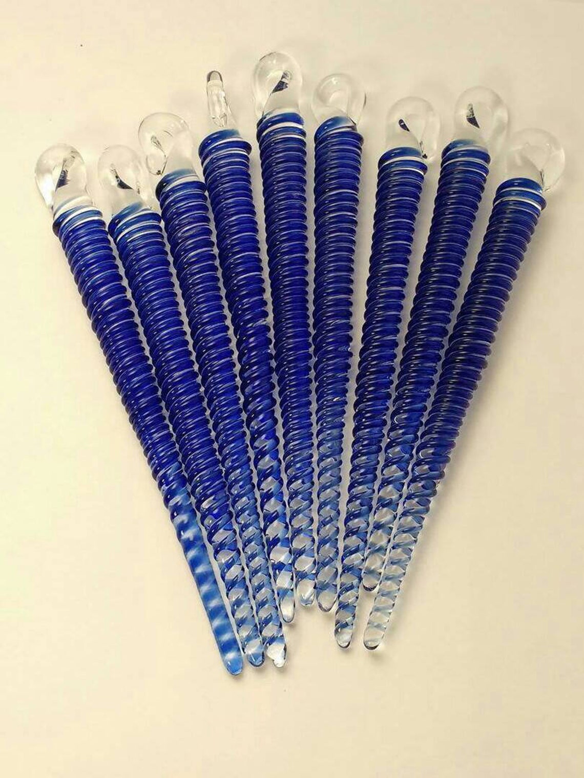 Hand Blown Glass Icicle Christmas Ornament. Blue and Clear Etsy