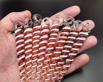 Hand blown glass icicle Christmas hanging ornament, red and white colored!