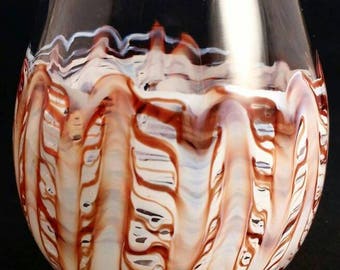 Hand blown glass, Red, wrap and rake style, rocks low-ball glass!