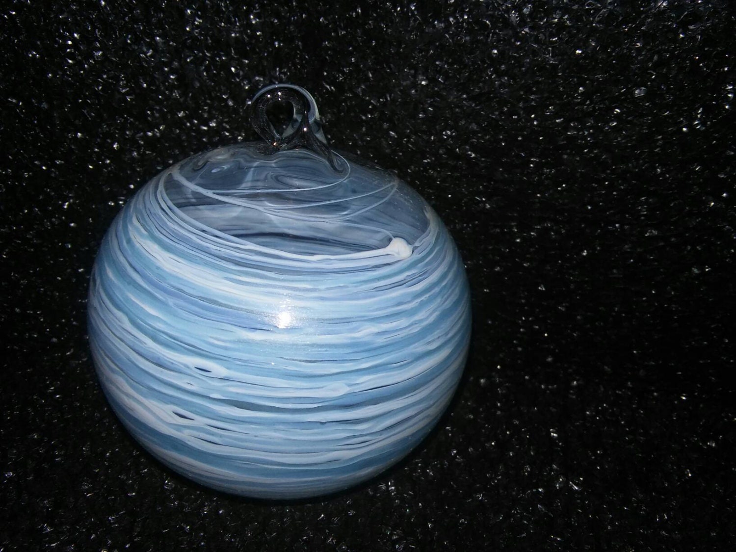 Hand Blown Glass Globe Hanging Ornament Light Blue and White Etsy