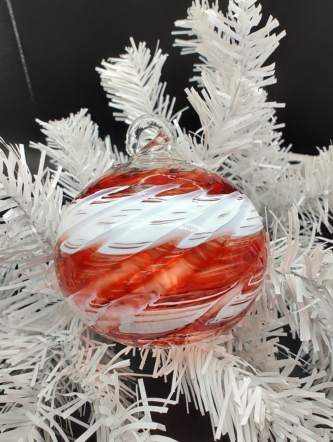Hand Blown Glass Red and White Christmas Ornament. - Etsy