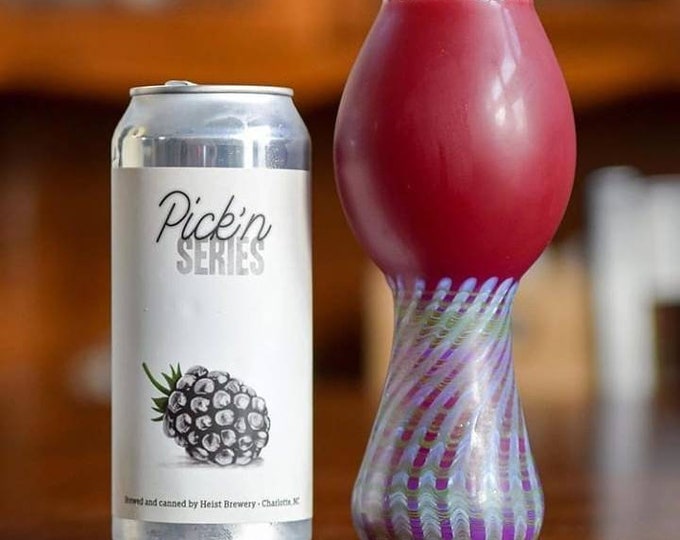 14-16oz Handblown craft beer glass with color changing wrap and rake bottom