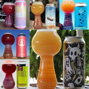 Hand blown wrap and rake color changing craft beer glass 14-16oz