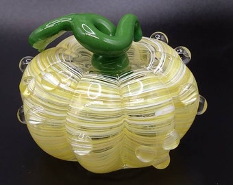 Yellow Handmade hollow blown glass pumpkin. Holiday decoration