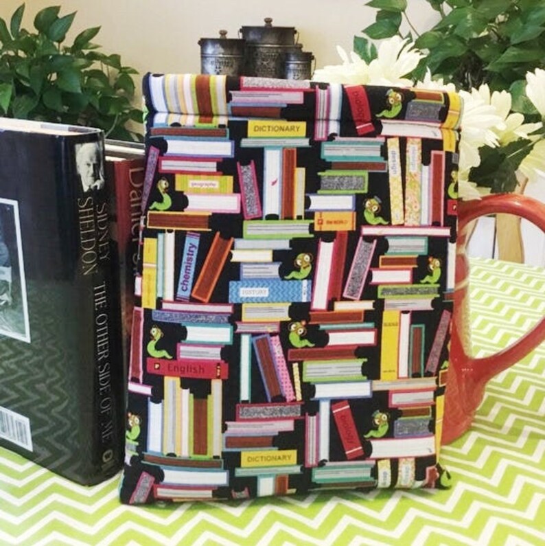 Book Sleeve  Large Book Sleeve  Library Book Worm  Pattern image 1