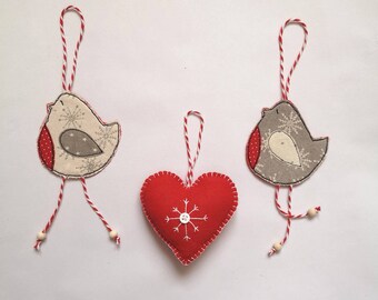 set of 3 felt decorations robin hanging decoration heart felt decoration christmas hanging decoration festive ornaments tree ornaments - Christmas Hanging Decorations set of 3 felt decorations robin hanging decoration heart felt decoration christmas hanging decoration festive ornaments tree ornaments - Christmas Hanging Decorations