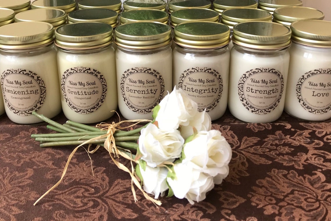 Hand Poured Soy Scented 12 Oz Mason Jar Candles Etsy
