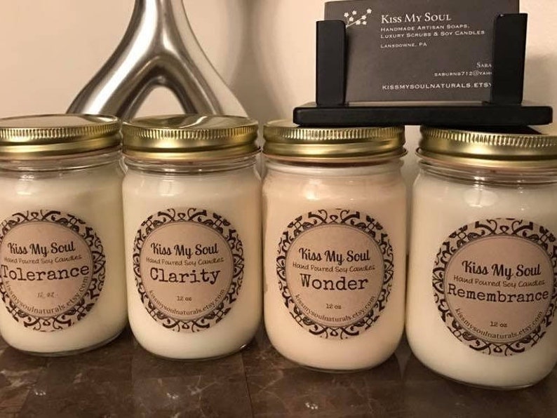 Hand Poured Soy Scented 12 oz mason jar candles image 3