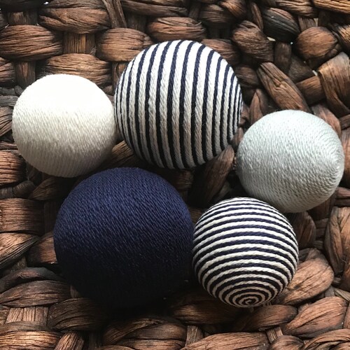 Navy Blue Gray and Ivory Vase Fillers Yarn Balls Bowl Etsy