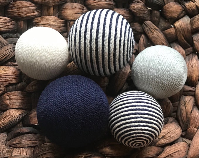 Navy Blue, Gray, and Ivory Vase Fillers Yarn Balls Bowl Filler Balls