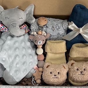 Newborn Gift Box: Onesie, Rattle, Socks & Burp Cloth