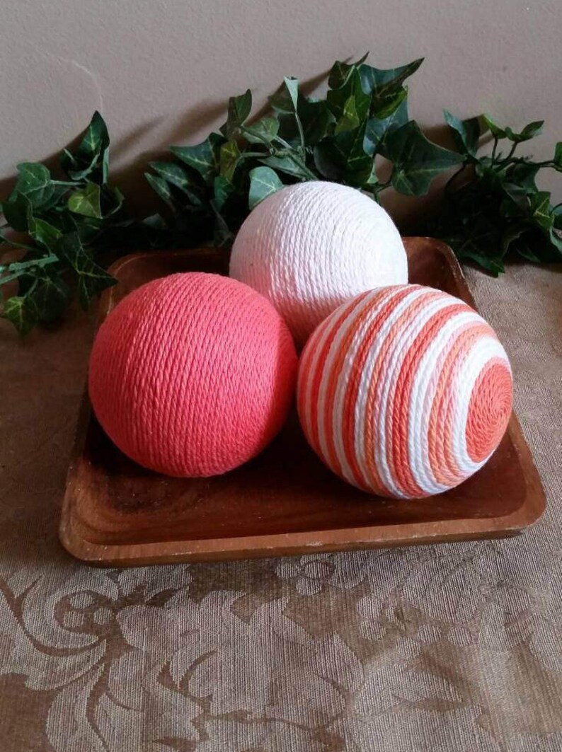 Decorative Yarn Balls Coral Ivory and Orange Striped Etsy