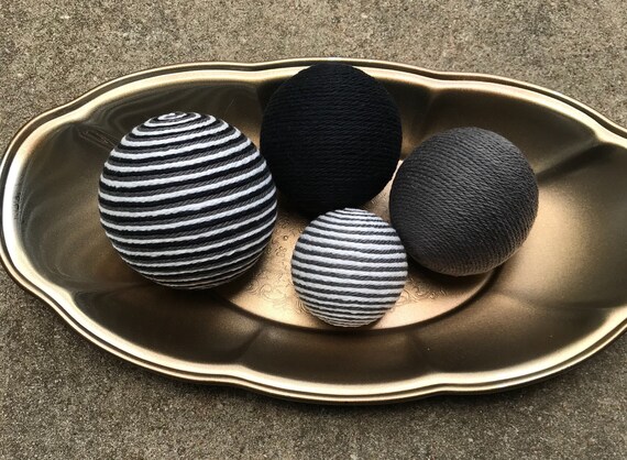 Decorative Yarn Balls Black Gray And White Decorative Etsy
