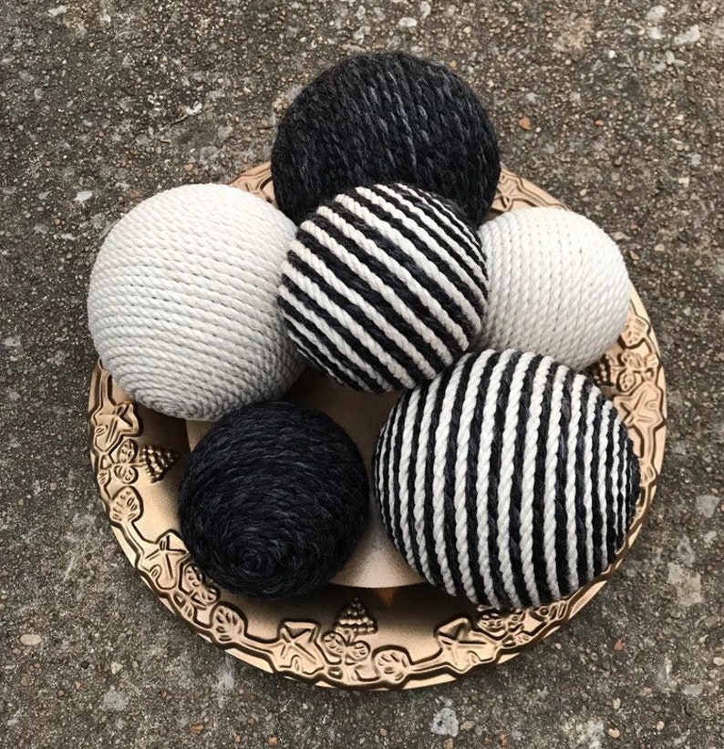 Decorative Yarn Balls Charcoal Gray and Ivory Decorative Etsy