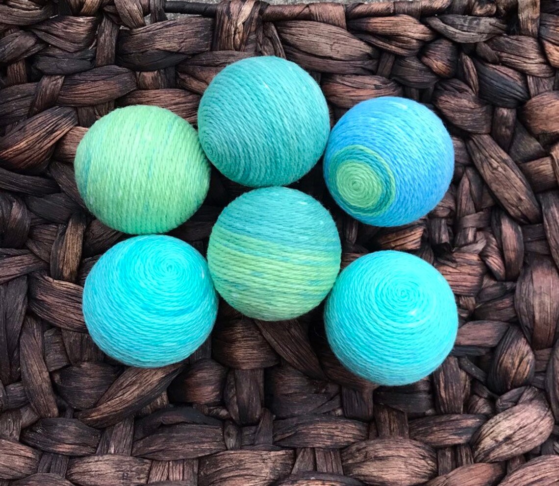 Set of 6 Decorative Yarn Balls Light Blue and Green Hand Etsy