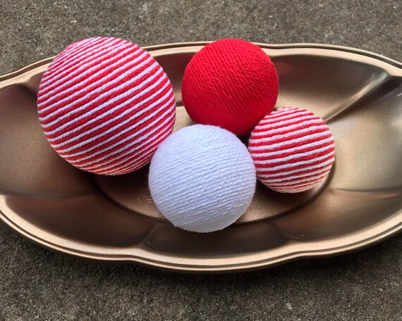 Red And White Yarn Balls Holiday Bowl Fillers Decorative Etsy