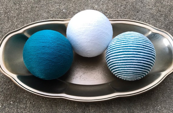 Decorative Yarn Balls Teal White And Striped Decorative Etsy