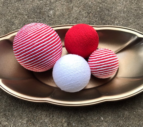 Red And White Yarn Balls Holiday Bowl Fillers Decorative Etsy