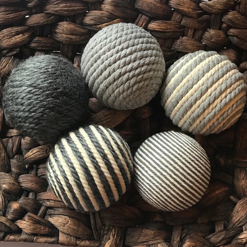 Gray and Ivory Decorative Balls Decorative Yarn Balls Bowl Etsy