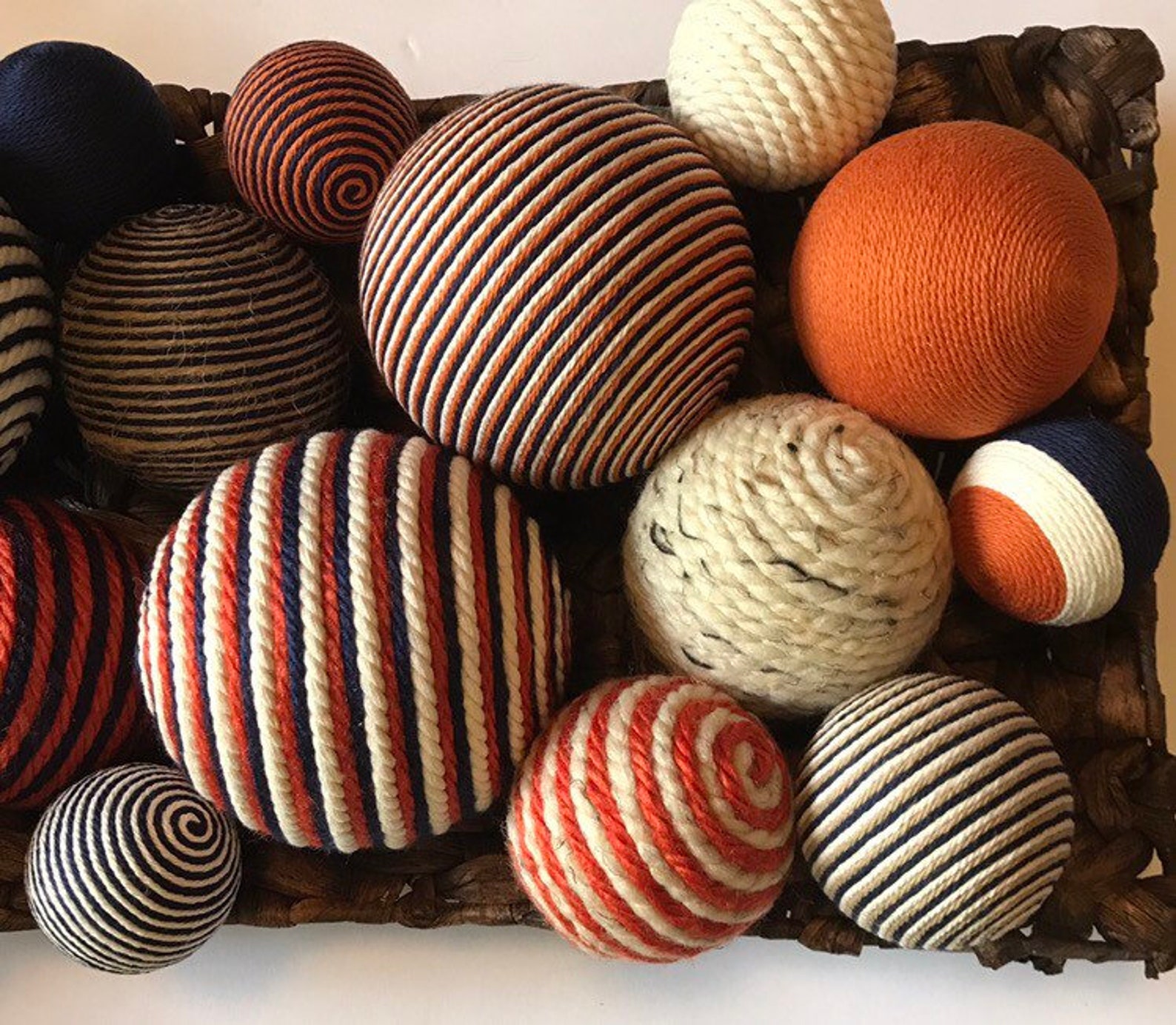 Decorative Yarn Balls Burnt Orange Navy Blue Tan Ivory Etsy
