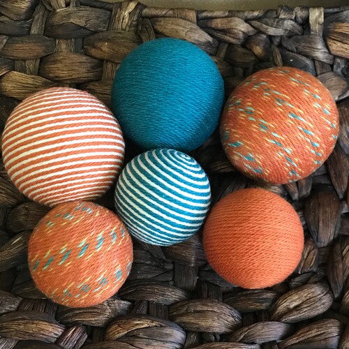 Burnt Orange Teal and Ivory Vase Fillers Yarn Balls Bowl Etsy